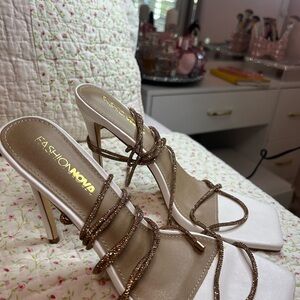 Fashion Nova White and Tan Strappy Heels